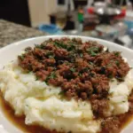 Ground Beef and Gravy Over Mashed Potatoes