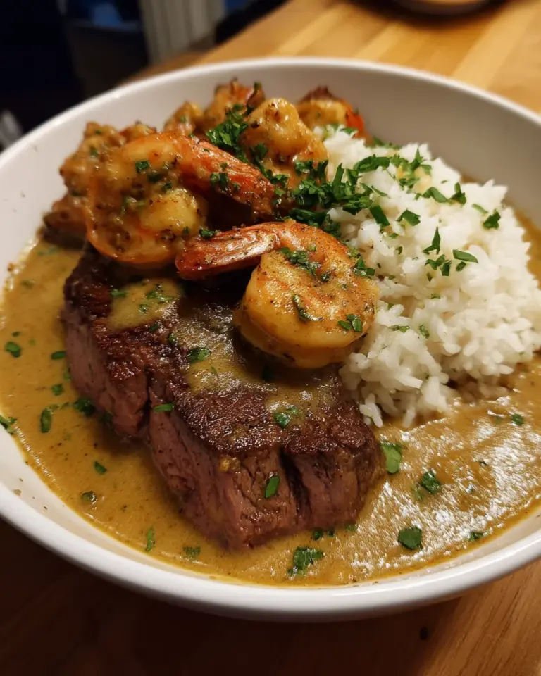 Steak with Shrimp and Lobster Sauce