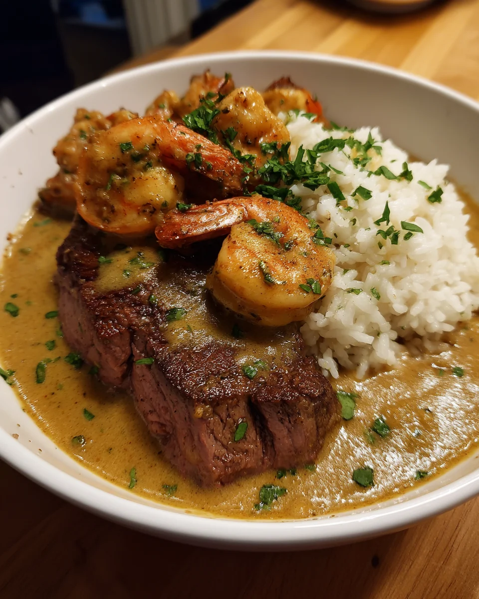 Steak with Shrimp and Lobster Sauce
