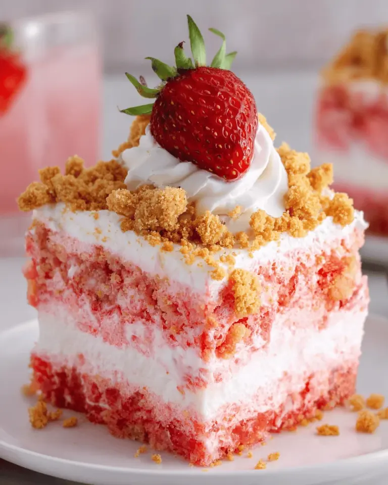 Strawberry Crunch Poke Cake