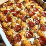 turkey pepperoni Pizza Tater Tot Casserole