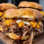 Crockpot Shredded Beef and Cheddar Sandwiches