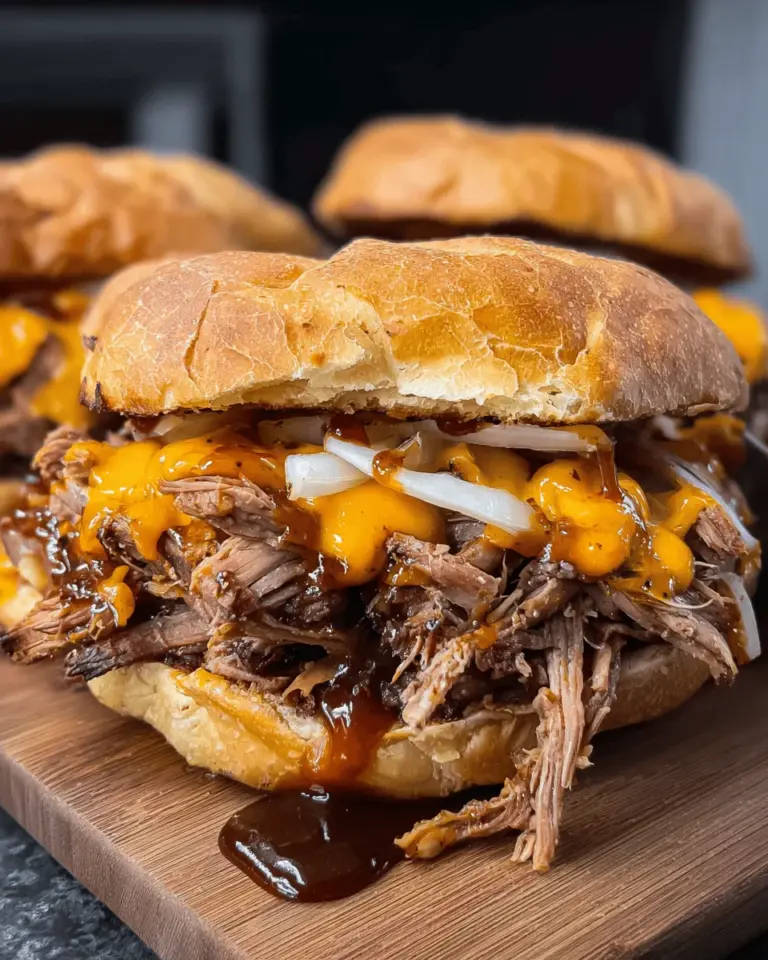 Crockpot Shredded Beef and Cheddar Sandwiches