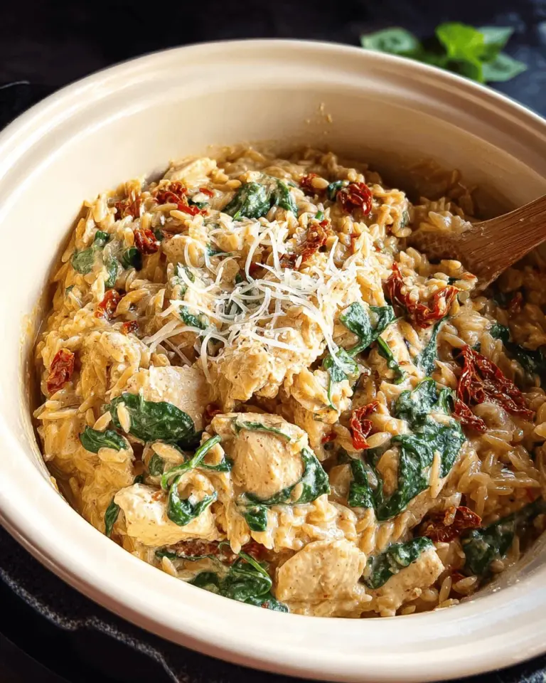 Slow Cooker Creamy Tuscan Chicken Orzo