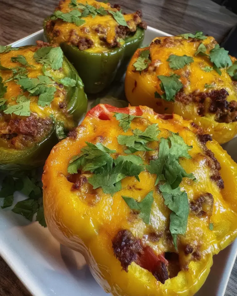 Air Fryer Cheesy Taco Stuffed Peppers