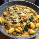 Creamy one Pan Beef and Gnocchi Skillet