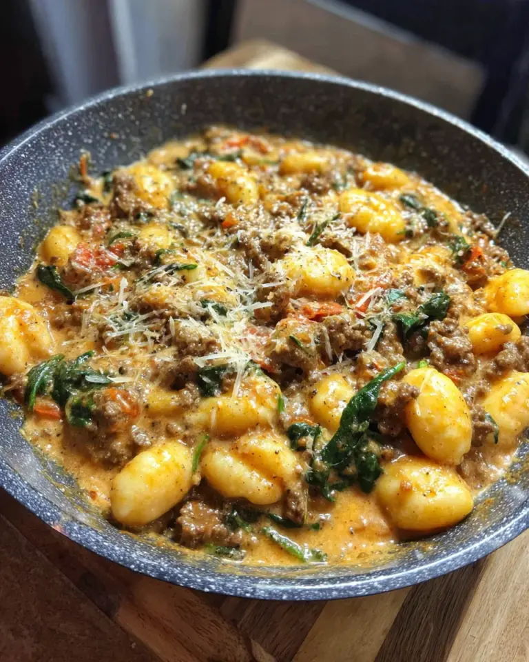 Creamy one Pan Beef and Gnocchi Skillet